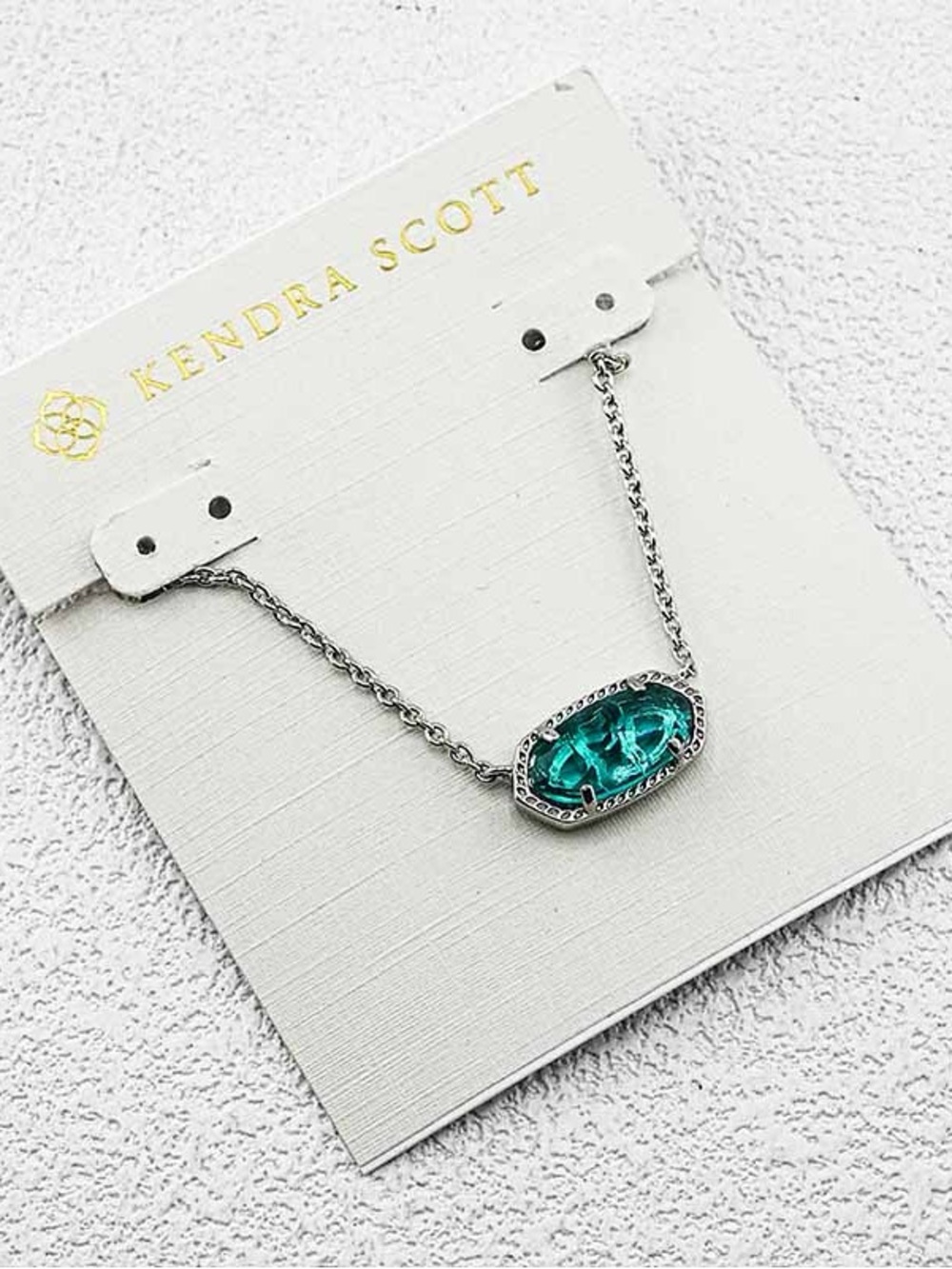 Kendra Scott Silver Necklace with Teal Gemstone